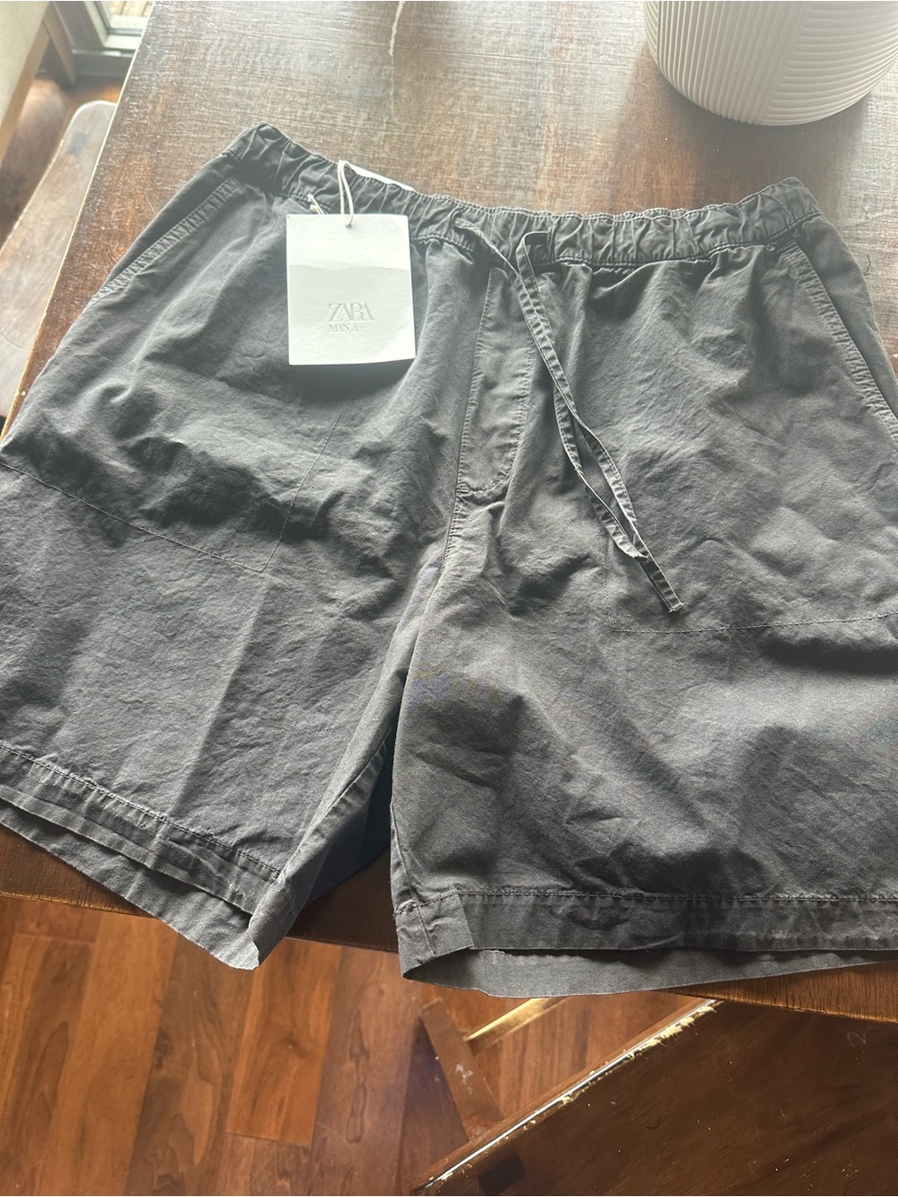 Zara Men Charcoal Gray Drawstring Athletic Shorts